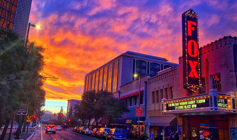 Downtown Tucson bei Sonnenuntergang