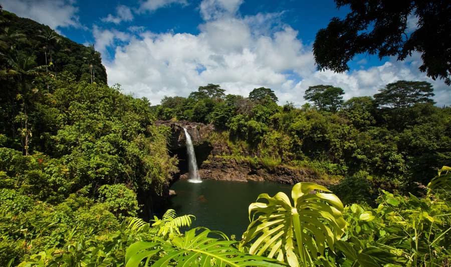 Regenbogen-Wasserfälle im östlichen Teil der Insel Hawaii