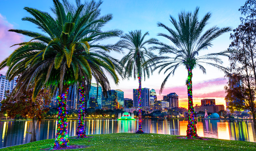 Lake Eola Park bei Sonneuntergang